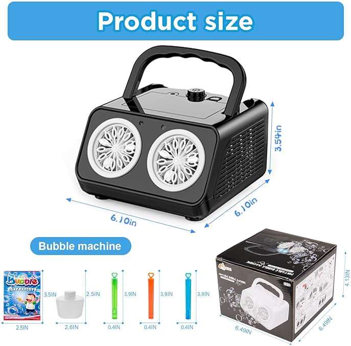SHCKE Automatic Bubble Machine with 2 Fans,20000+ Bubbles/Min | Dual power USB-C/AA, No-Leak Sealed Bottle,Portable Bubble Maker for Pool, Wedding, Camping, Birthday Parties - Image 3