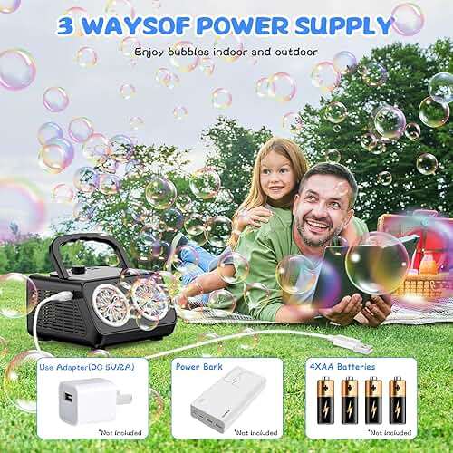 SHCKE Automatic Bubble Machine with 2 Fans,20000+ Bubbles/Min | Dual power USB-C/AA, No-Leak Sealed Bottle,Portable Bubble Maker for Pool, Wedding, Camping, Birthday Parties - Image 5