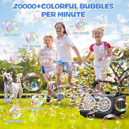SHCKE Automatic Bubble Machine with 2 Fans,20000+ Bubbles/Min | Dual power USB-C/AA, No-Leak Sealed Bottle,Portable Bubble Maker for Pool, Wedding, Camping, Birthday Parties - Image 6