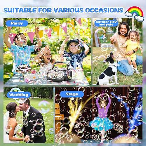 SHCKE Automatic Bubble Machine with 2 Fans,20000+ Bubbles/Min | Dual power USB-C/AA, No-Leak Sealed Bottle,Portable Bubble Maker for Pool, Wedding, Camping, Birthday Parties - Image 8