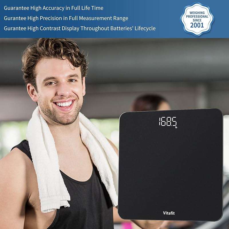 Vitafit Scale for Body Weight, Accuracy 0.1lb by Our Professional Scale Factory Since 2001, Digital Bathroom Weight Scale LED and Step On, 3xAAA Battery Included, 400lb/182kg, Spray Silver Black - Image 2