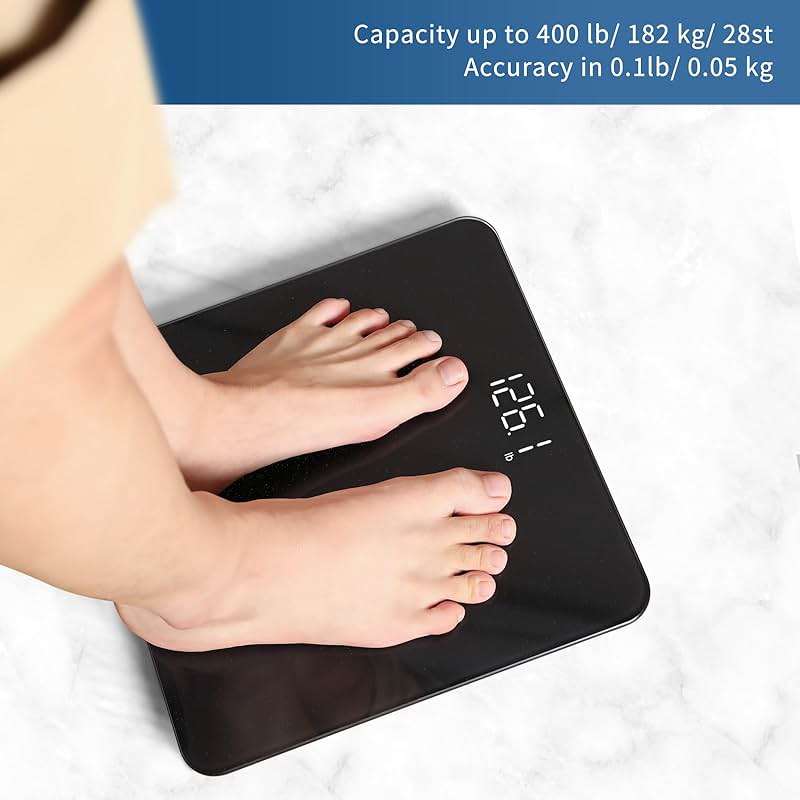 Vitafit Scale for Body Weight, Accuracy 0.1lb by Our Professional Scale Factory Since 2001, Digital Bathroom Weight Scale LED and Step On, 3xAAA Battery Included, 400lb/182kg, Spray Silver Black - Image 3