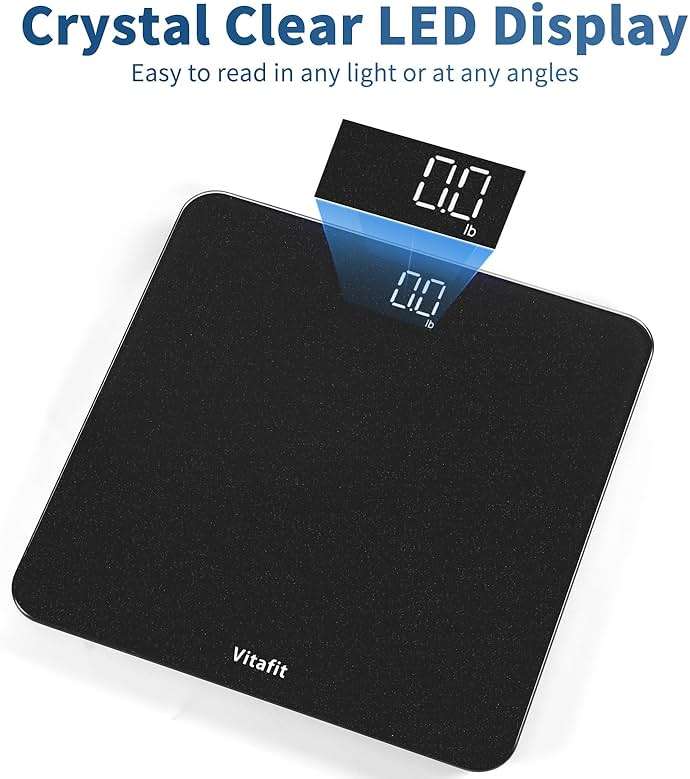 Vitafit Scale for Body Weight, Accuracy 0.1lb by Our Professional Scale Factory Since 2001, Digital Bathroom Weight Scale LED and Step On, 3xAAA Battery Included, 400lb/182kg, Spray Silver Black - Image 4