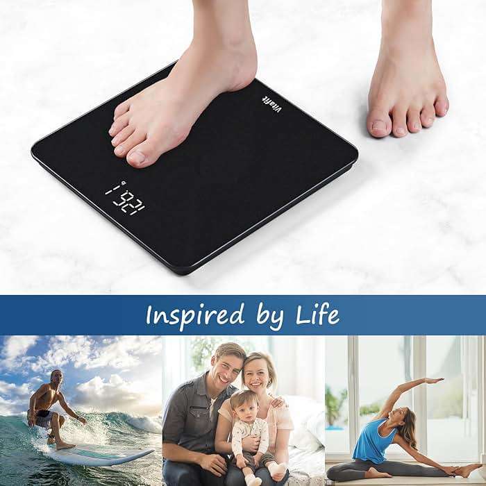 Vitafit Scale for Body Weight, Accuracy 0.1lb by Our Professional Scale Factory Since 2001, Digital Bathroom Weight Scale LED and Step On, 3xAAA Battery Included, 400lb/182kg, Spray Silver Black - Image 5