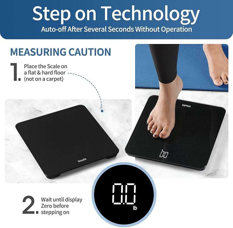 Vitafit Scale for Body Weight, Accuracy 0.1lb by Our Professional Scale Factory Since 2001, Digital Bathroom Weight Scale LED and Step On, 3xAAA Battery Included, 400lb/182kg, Spray Silver Black - Image 6