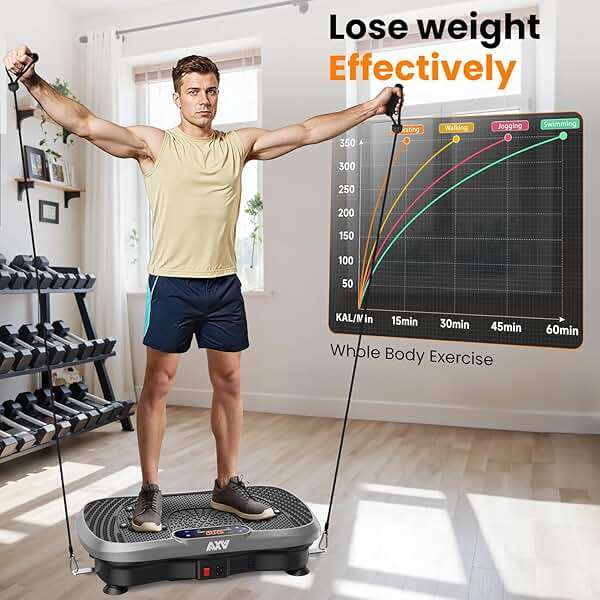 AXV Vibration Plate Fitness Platform Exercise Machine Vibrating Shaking Full Body Shaker Workout Vibrate Stand Shake Board Sport for Weight Loss Fat Burner for Gym Home Office - Image 4