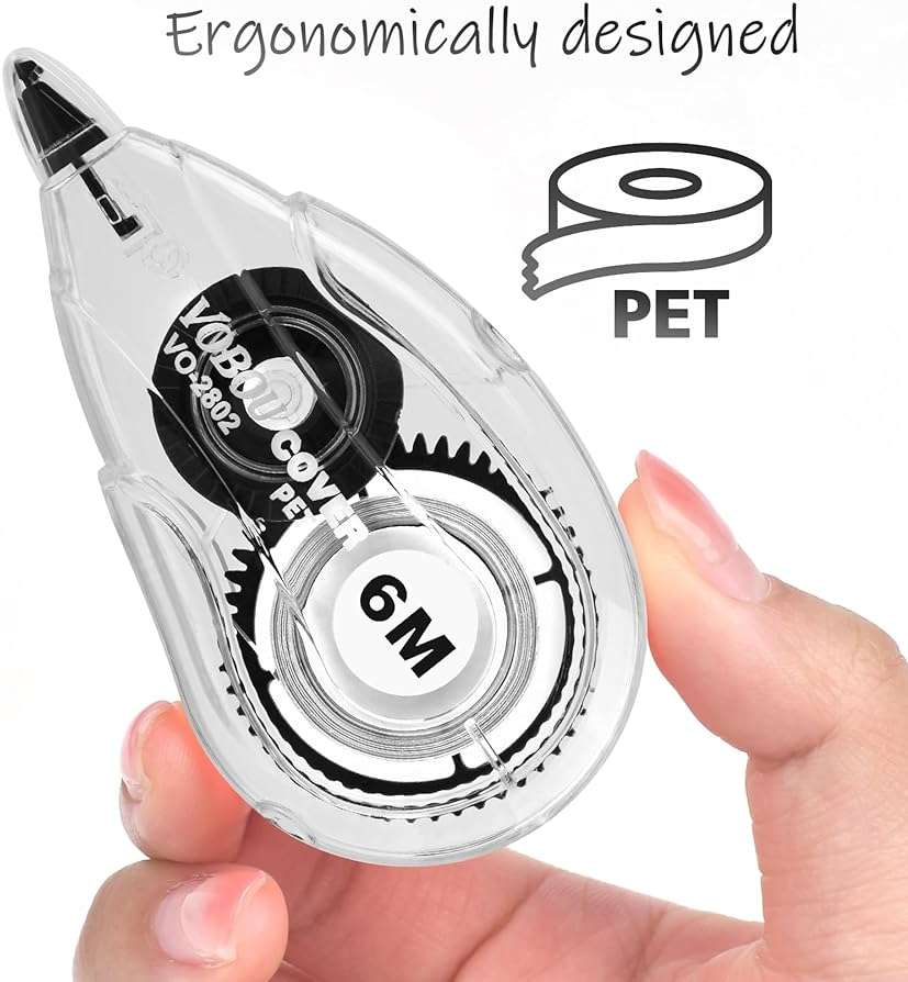 Vobou Correction Tape Dispenser, Easy To Use Applicator for Instant Corrections, For school, Office (White, 12pack, 6M/256, Tape Width 0.2in) - Image 5