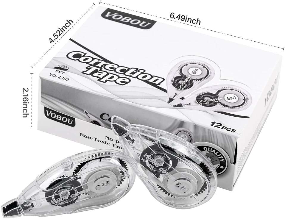 Vobou Correction Tape Dispenser, Easy To Use Applicator for Instant Corrections, For school, Office (White, 12pack, 6M/256, Tape Width 0.2in) - Image 7
