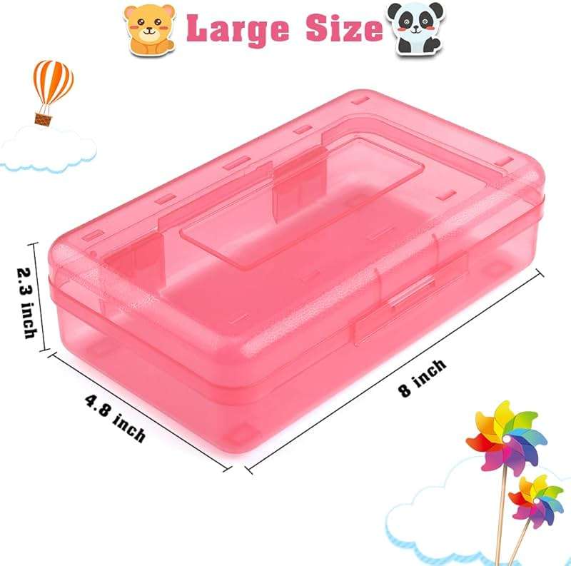 Pencil Box, Large Capacity Clear Pencil Case, 1 Pack Hard Pencil Case, Clear Crayon Box with Snap-tight Lid Stackable Design, Plastic Storage Box for Office Supplies, Pink - Image 3
