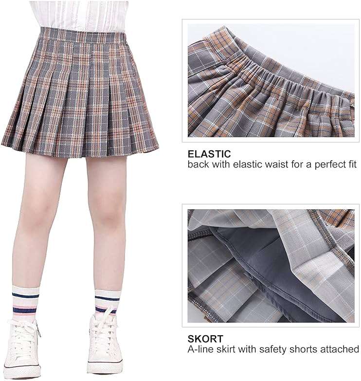 UTTPLL Toddler-Pleated-Skirt-School-Uniform Elastic Waist Skort Shorts Little Kid Girls Student Tennis Mini Scooter Skirts - Image 3