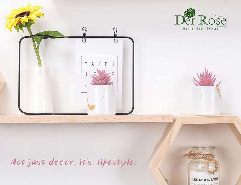 Der Rose Set of 2 Succulents Plants Artificial Mini Fake Succulents Plants for Office Desk Accessories for Women Pink Home Vanity Decor - Image 4