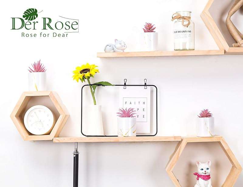 Der Rose 4 Packs Fake Succulents Plants Artificial Indoor for Pink Room Bathroom Decor Office Desk Accessories for Women - Image 4