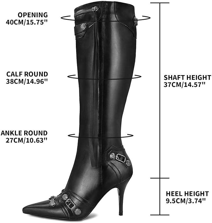 Dsevht Women's Stiletto Black Knee High Boots Sexy Pointed Toe Boot Fashion Trendy High Heel Boots Zipper - Image 2