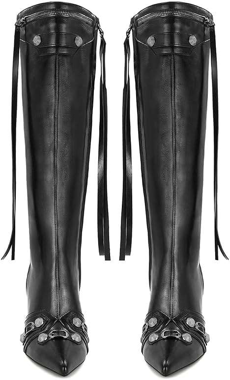 Dsevht Women's Stiletto Black Knee High Boots Sexy Pointed Toe Boot Fashion Trendy High Heel Boots Zipper - Image 3