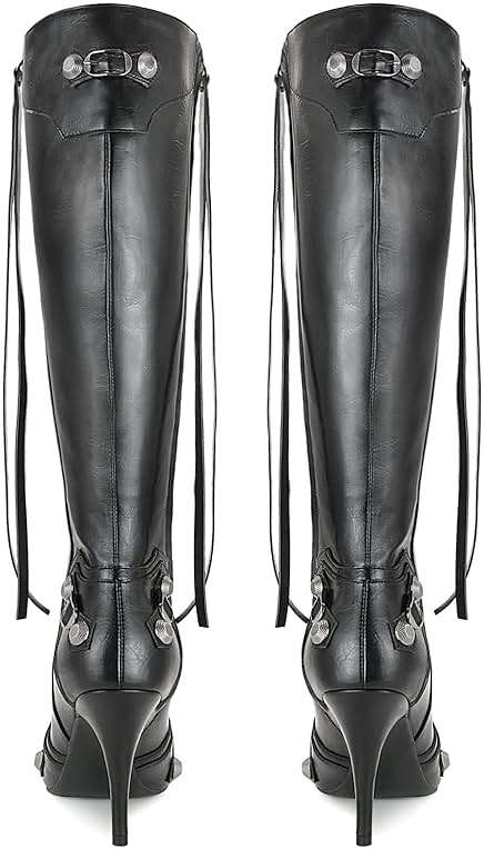 Dsevht Women's Stiletto Black Knee High Boots Sexy Pointed Toe Boot Fashion Trendy High Heel Boots Zipper - Image 4