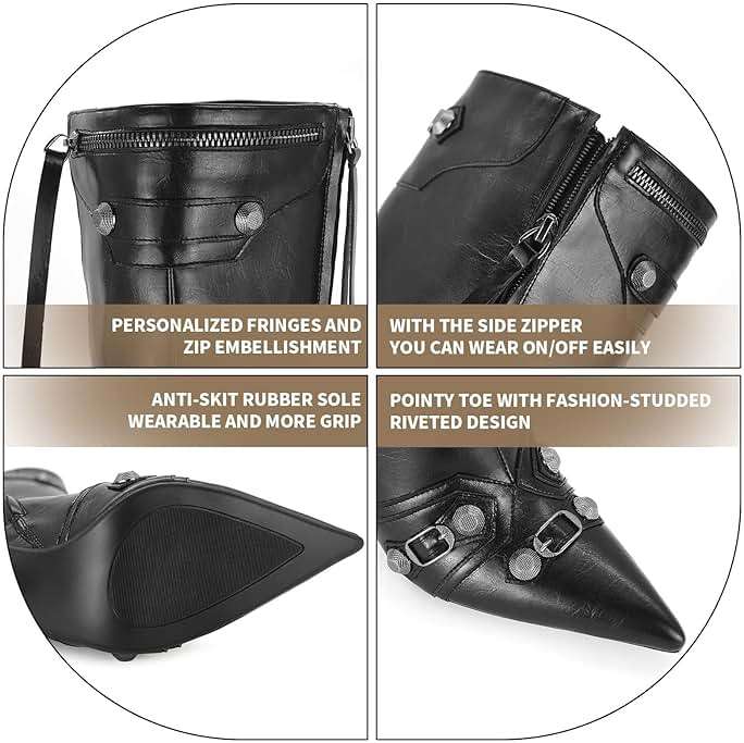 Dsevht Women's Stiletto Black Knee High Boots Sexy Pointed Toe Boot Fashion Trendy High Heel Boots Zipper - Image 5