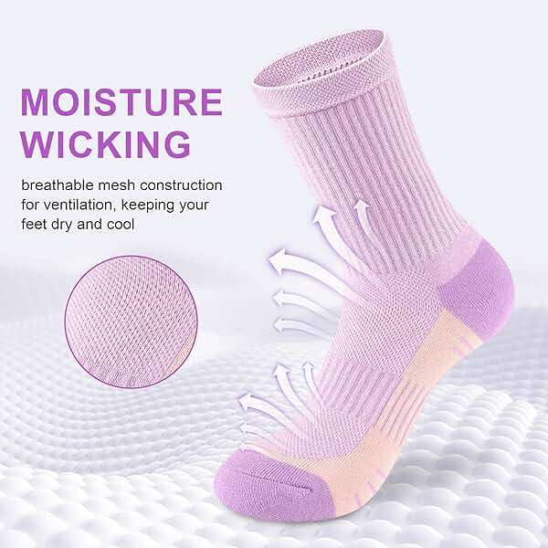 Crew Socks Women Athletic Hiking Running Cushioned Compression Socks 3-5 Pairs - Image 3