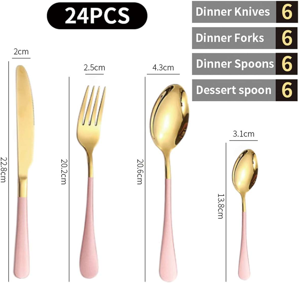 24 Pieces Flatware Set, Caliamary Stainless Steel Flatware Set with Silverware Holder Spoons Forks Knives,Utensils Set Service for 6,Gold Mirror Polished and Matte Pink Painted (Pink)… - Image 3