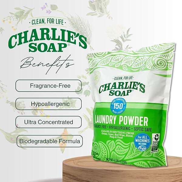 Charlie’s Soap Laundry Powder Detergent (150 Loads, 1 Pack) Fragrance Free Hypoallergenic Deep Cleaning Laundry Detergent Powder – Residue Free, HE Compatible, Septic Safe - Image 5