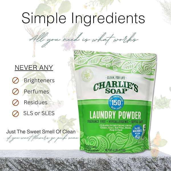 Charlie’s Soap Laundry Powder Detergent (150 Loads, 1 Pack) Fragrance Free Hypoallergenic Deep Cleaning Laundry Detergent Powder – Residue Free, HE Compatible, Septic Safe - Image 7