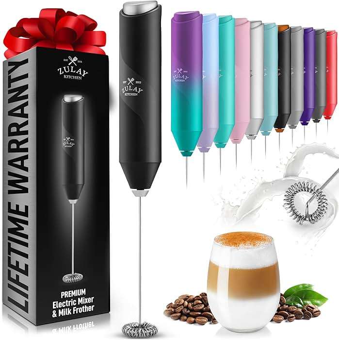Zulay Kitchen Powerful Milk Frother Wand - Handheld Stainless Steel - Battery Operated Drink Mixer for Coffee, Lattes, Cappuccino, Matcha - Froth Mate Frother Gift - Midnight Black - Image 1