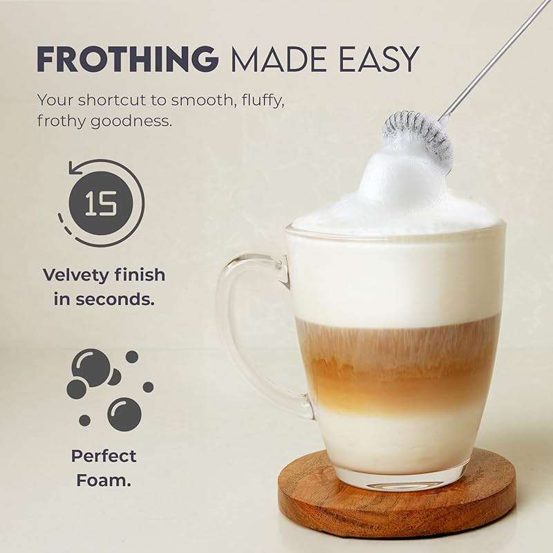 Zulay Kitchen Powerful Milk Frother Wand - Handheld Stainless Steel - Battery Operated Drink Mixer for Coffee, Lattes, Cappuccino, Matcha - Froth Mate Frother Gift - Midnight Black - Image 2