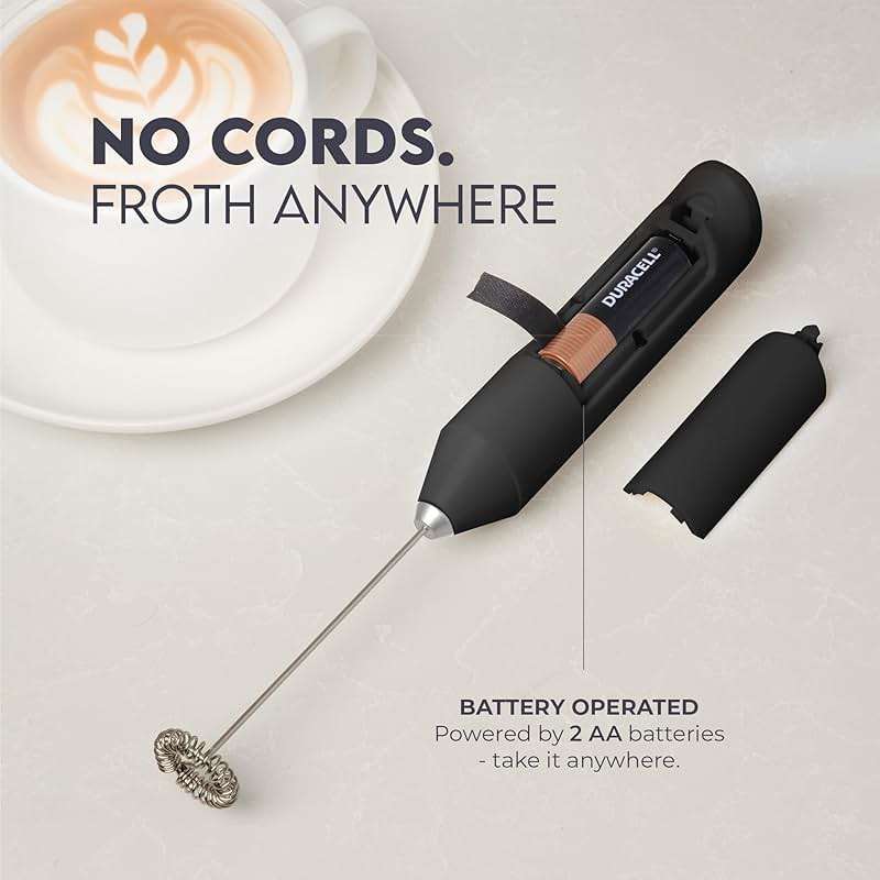 Zulay Kitchen Powerful Milk Frother Wand - Handheld Stainless Steel - Battery Operated Drink Mixer for Coffee, Lattes, Cappuccino, Matcha - Froth Mate Frother Gift - Midnight Black - Image 4