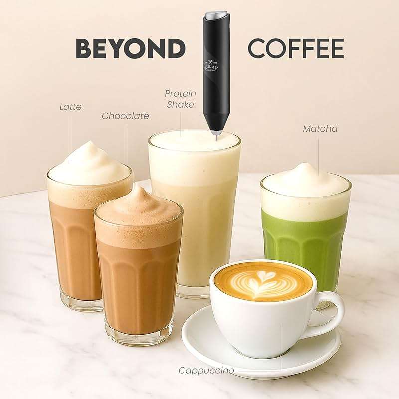 Zulay Kitchen Powerful Milk Frother Wand - Handheld Stainless Steel - Battery Operated Drink Mixer for Coffee, Lattes, Cappuccino, Matcha - Froth Mate Frother Gift - Midnight Black - Image 8
