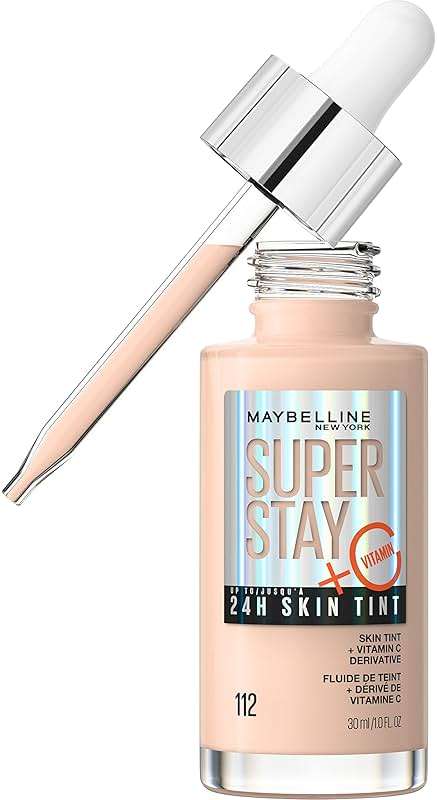 Maybelline Super Stay Up to 24HR Skin Tint, Radiant Light-to-Medium Coverage Foundation, Makeup Infused With Vitamin C, 112, 1 Count - Image 2