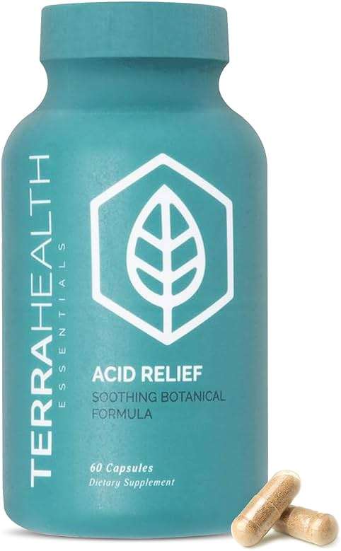 Terra Health Essentials Acid Relief - Daily Digestive Support Supplement for Gut Health & Balanced Digestion - Lemon Balm, Slippery Elm, Aloe Vera, DGL Licorice - Plant-Based & Non-GMO - 60 Capsules - Image 1