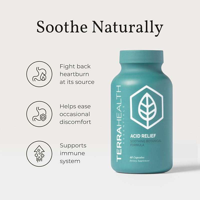 Terra Health Essentials Acid Relief - Daily Digestive Support Supplement for Gut Health & Balanced Digestion - Lemon Balm, Slippery Elm, Aloe Vera, DGL Licorice - Plant-Based & Non-GMO - 60 Capsules - Image 4