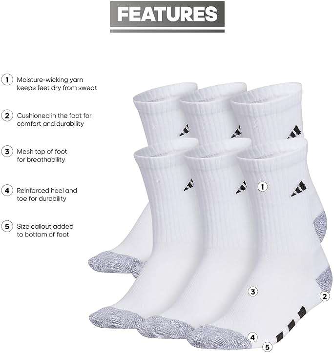 adidas Kids Athletic Cushioned 6-Pack Crew (Little Kid/Big Kid/Adult) - Image 2