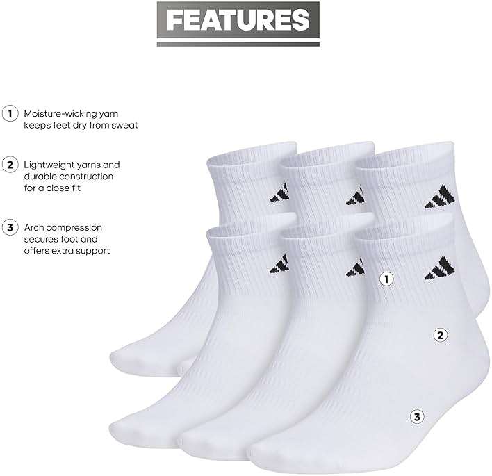 adidas Men's Superlite Quarter Ankle Socks (6 Pairs) Lightweight & Breathable - Image 2