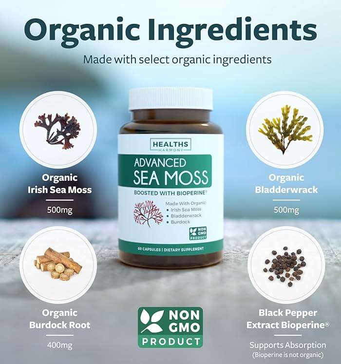 Organic Irish Sea Moss Capsules - Organic Sea Moss Capsules with Bladderwrack Burdock Root and Black Pepper Extract for Enhanced Absorption - Vegan Non-GMO & Made in the USA (1 Month Supply) - Image 2
