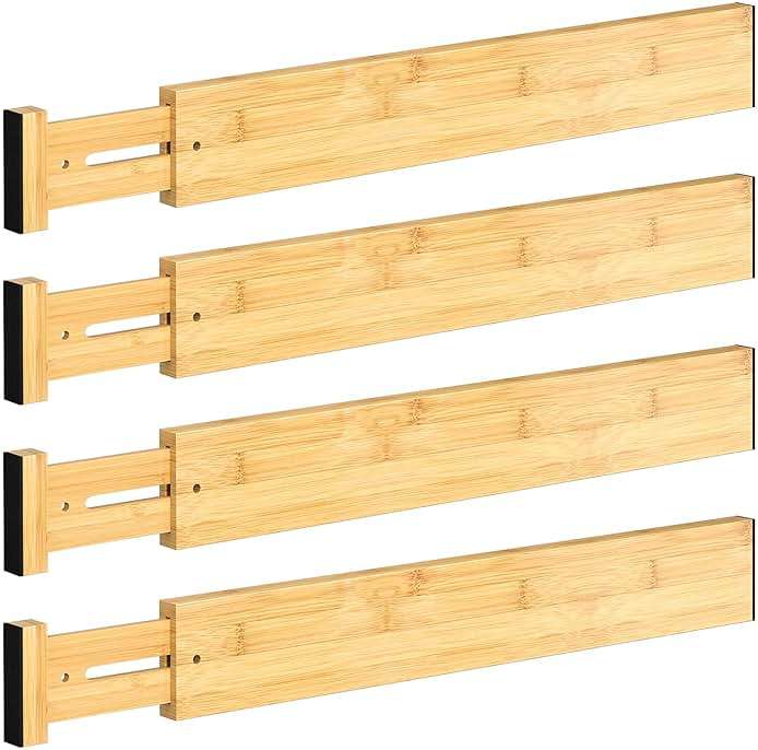 DUCOO 4 PCS Drawer Divider, 17"-22" Adjustable Bamboo Drawer Dividers Organizers, Expandable Separators for Kitchen, Clothes, Dressers, Home, Office - Image 1