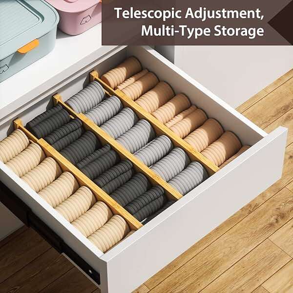 DUCOO 4 PCS Drawer Divider, 17"-22" Adjustable Bamboo Drawer Dividers Organizers, Expandable Separators for Kitchen, Clothes, Dressers, Home, Office - Image 6