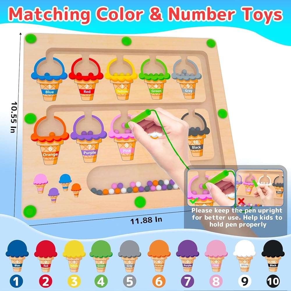 MTYOKILN Magnetic Color & Number Maze - Montessori Wooden Color Matching Learning Counting Puzzle Board - Toddler Fine Motor Skills Toys for Boys Girls 2 3 4 Years Old - Image 3