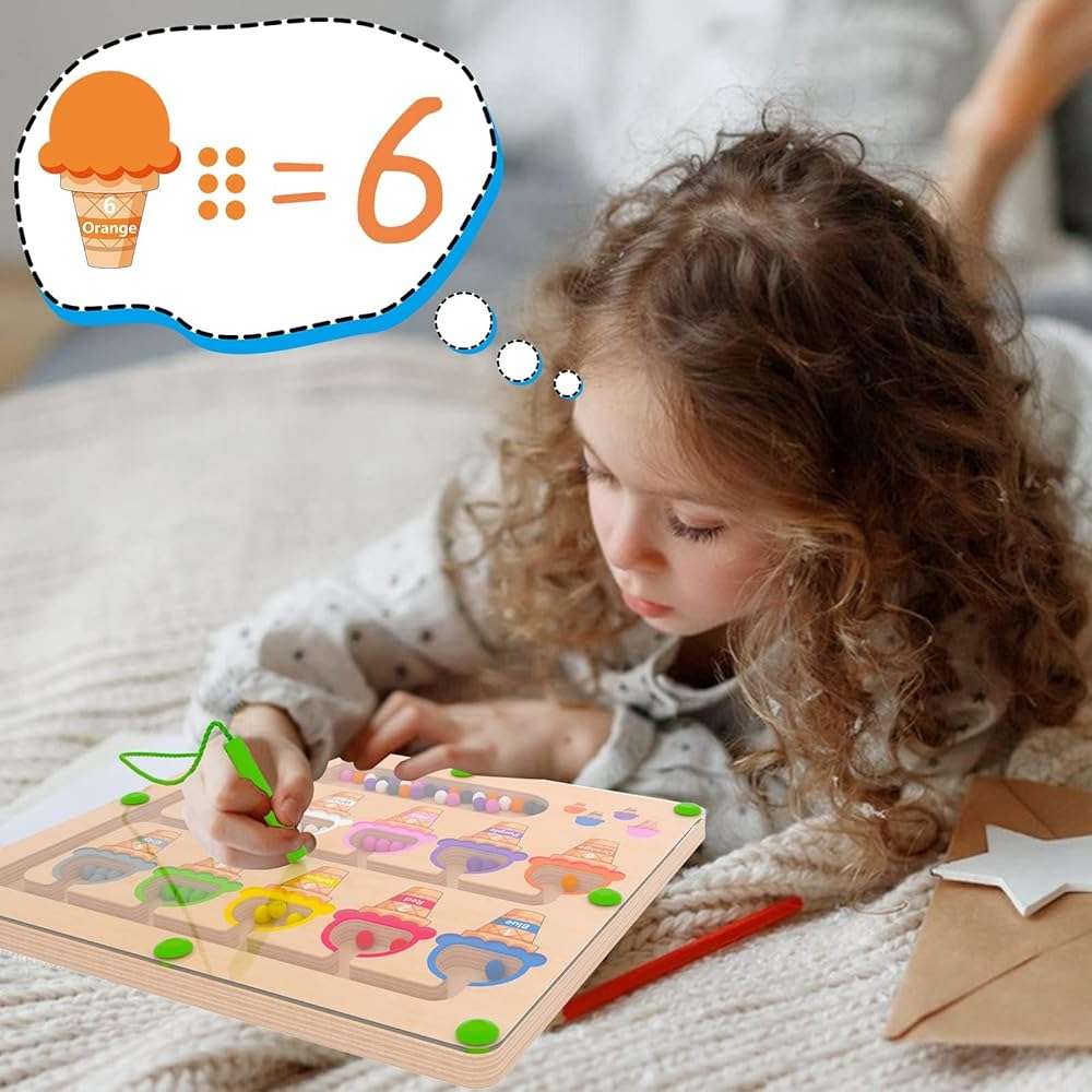 MTYOKILN Magnetic Color & Number Maze - Montessori Wooden Color Matching Learning Counting Puzzle Board - Toddler Fine Motor Skills Toys for Boys Girls 2 3 4 Years Old - Image 4