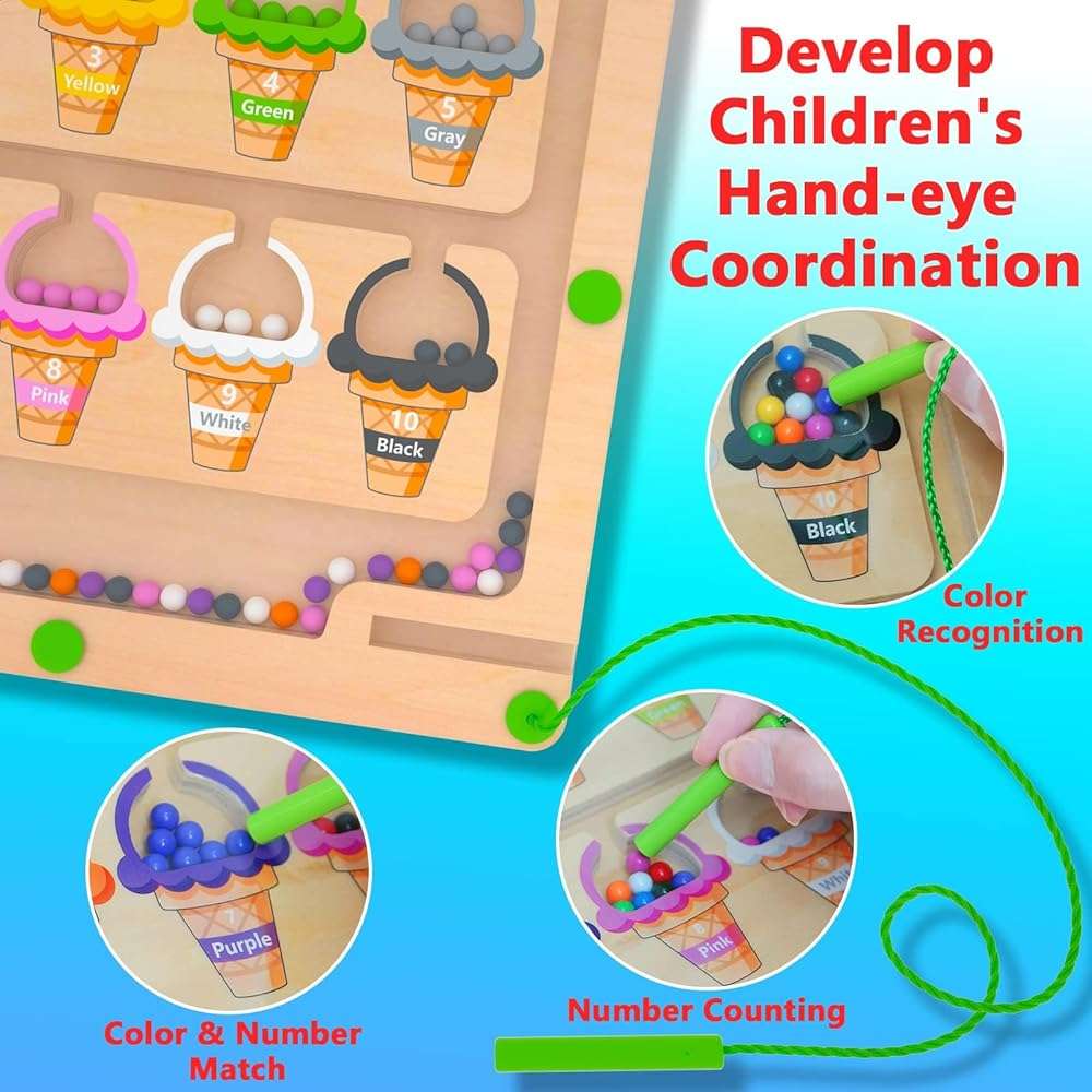 MTYOKILN Magnetic Color & Number Maze - Montessori Wooden Color Matching Learning Counting Puzzle Board - Toddler Fine Motor Skills Toys for Boys Girls 2 3 4 Years Old - Image 5