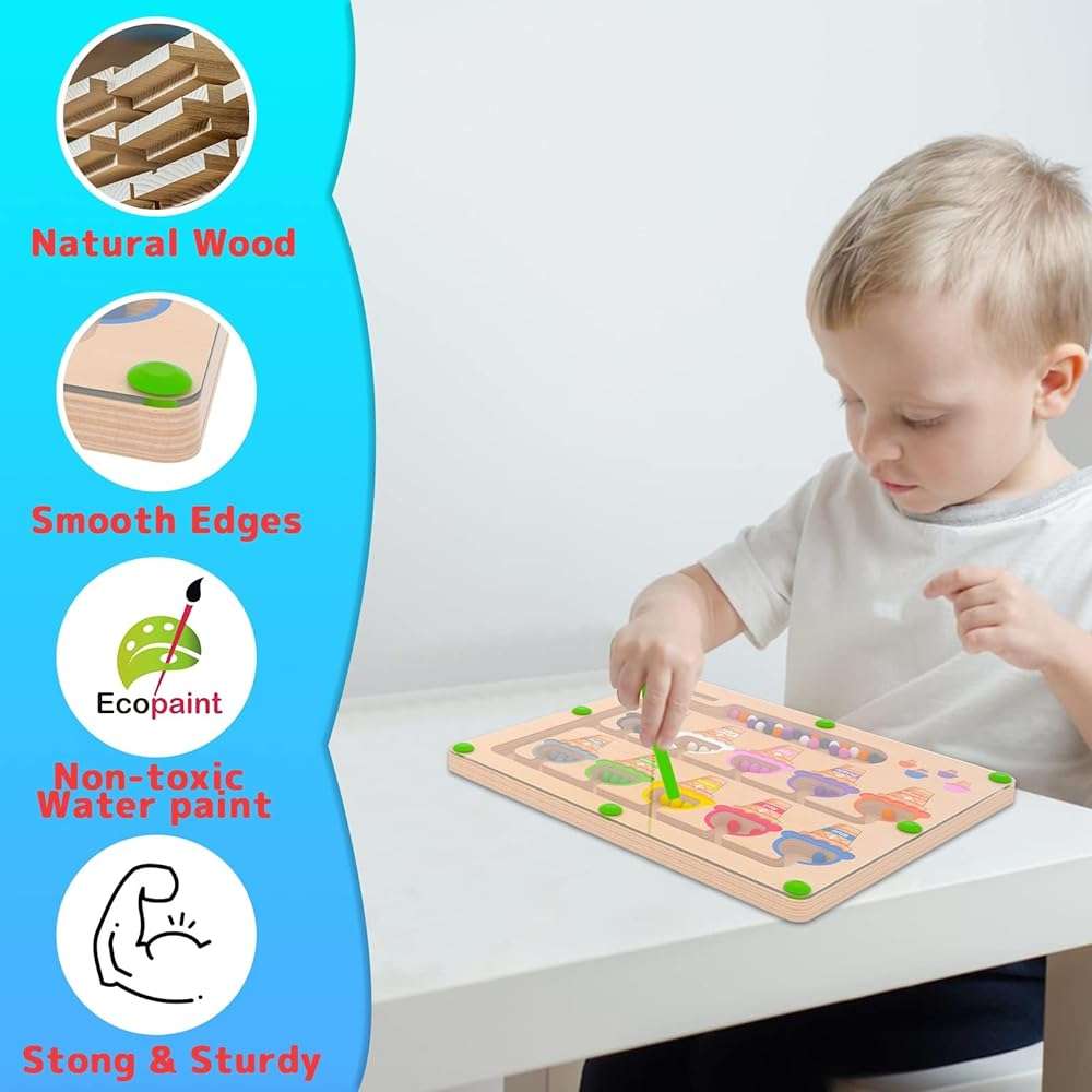 MTYOKILN Magnetic Color & Number Maze - Montessori Wooden Color Matching Learning Counting Puzzle Board - Toddler Fine Motor Skills Toys for Boys Girls 2 3 4 Years Old - Image 6