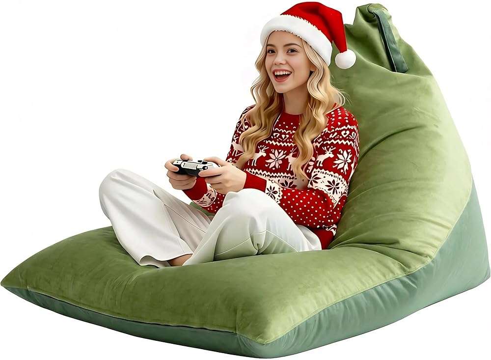 Nobildonna Stuffed Animal Storage Bean Bag Chair Cover for Kids (No Filler), 400L Extra Large Premium Velvet Lazy Sofa Cover, Washable Ultra Soft Triangular Bean Bag Chair Cover (Green) - Image 1