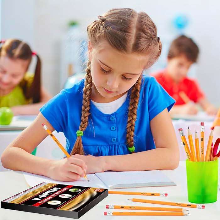 V-Opitos Wood-Cased #2 HB Pencils, 50 Pack Bulk Yellow Pencils with Erasers, Pre-Sharpened, School Classroom Teacher Supplies for Writing, Drawing and Sketching - Image 6