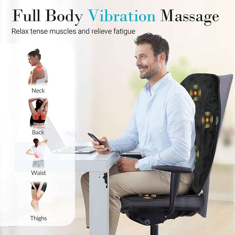 Back Massager with Heat, 5 Vibrating Modes & 2 Heat Levels, Back Massager Chair Pad, Electric Massage Seat Cushion, Massage Pad for Back Pain Relief, Fathers Day Dad Gifts for Men Him Mom Her - Image 3