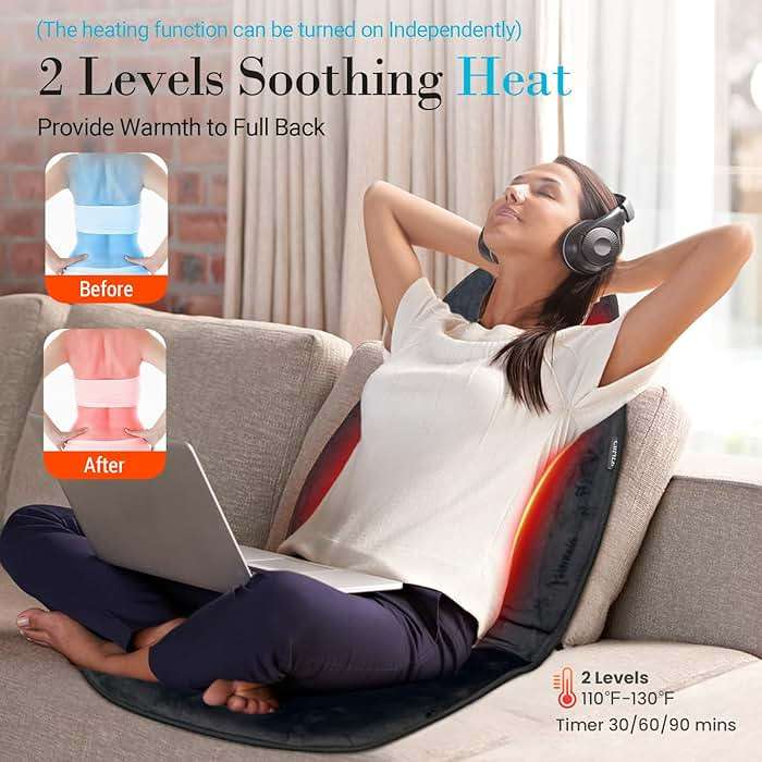 Back Massager with Heat, 5 Vibrating Modes & 2 Heat Levels, Back Massager Chair Pad, Electric Massage Seat Cushion, Massage Pad for Back Pain Relief, Fathers Day Dad Gifts for Men Him Mom Her - Image 4