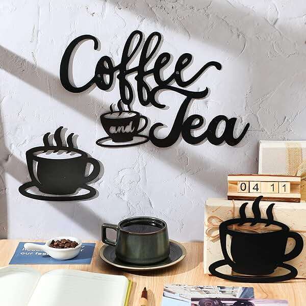 Ferraycle Rustic Metal Coffee Bar Signs Hanging Wall Decor for Home Office Kitchen (Coffee and Tea, 14" x 14") - Image 2