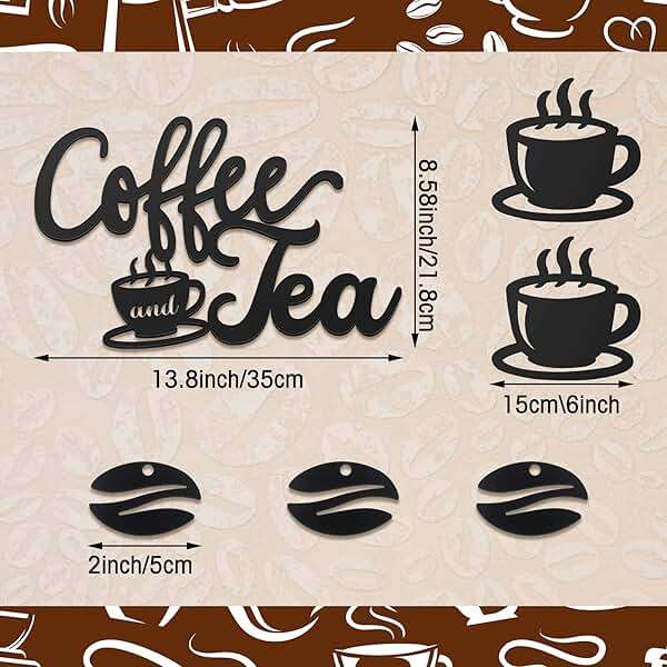 Ferraycle Rustic Metal Coffee Bar Signs Hanging Wall Decor for Home Office Kitchen (Coffee and Tea, 14" x 14") - Image 3