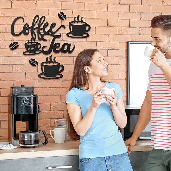 Ferraycle Rustic Metal Coffee Bar Signs Hanging Wall Decor for Home Office Kitchen (Coffee and Tea, 14" x 14") - Image 6