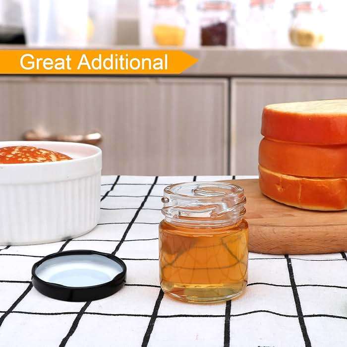 QAPPDA 1.5oz Mini Glass Jars with Black Lids,Round Small Honey Jars 70 Pack Mini Storage Jar for Candle Making,Clear Glass Bottle 45ml Glass Spice Containers for Jelly,Jam,Craft,Wedding,Party Favor - Image 2