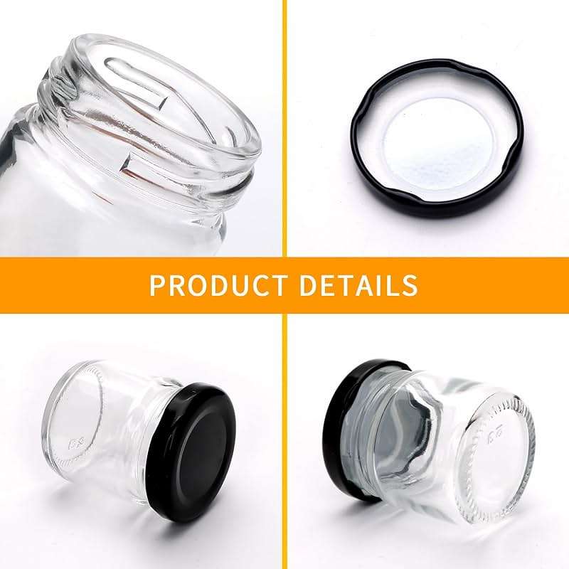 QAPPDA 1.5oz Mini Glass Jars with Black Lids,Round Small Honey Jars 70 Pack Mini Storage Jar for Candle Making,Clear Glass Bottle 45ml Glass Spice Containers for Jelly,Jam,Craft,Wedding,Party Favor - Image 4