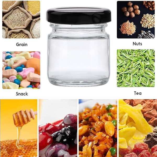 QAPPDA 1.5oz Mini Glass Jars with Black Lids,Round Small Honey Jars 70 Pack Mini Storage Jar for Candle Making,Clear Glass Bottle 45ml Glass Spice Containers for Jelly,Jam,Craft,Wedding,Party Favor - Image 7